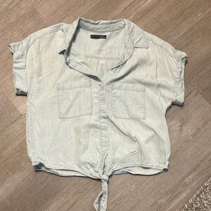 Black Tape Sky Blue Button-Down Shirt with Tie Front